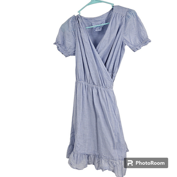 Loup Charmant Dress Blue White Parrot Striped Cotton-Voile Mini Wrap Size XS - Picture 2 of 7